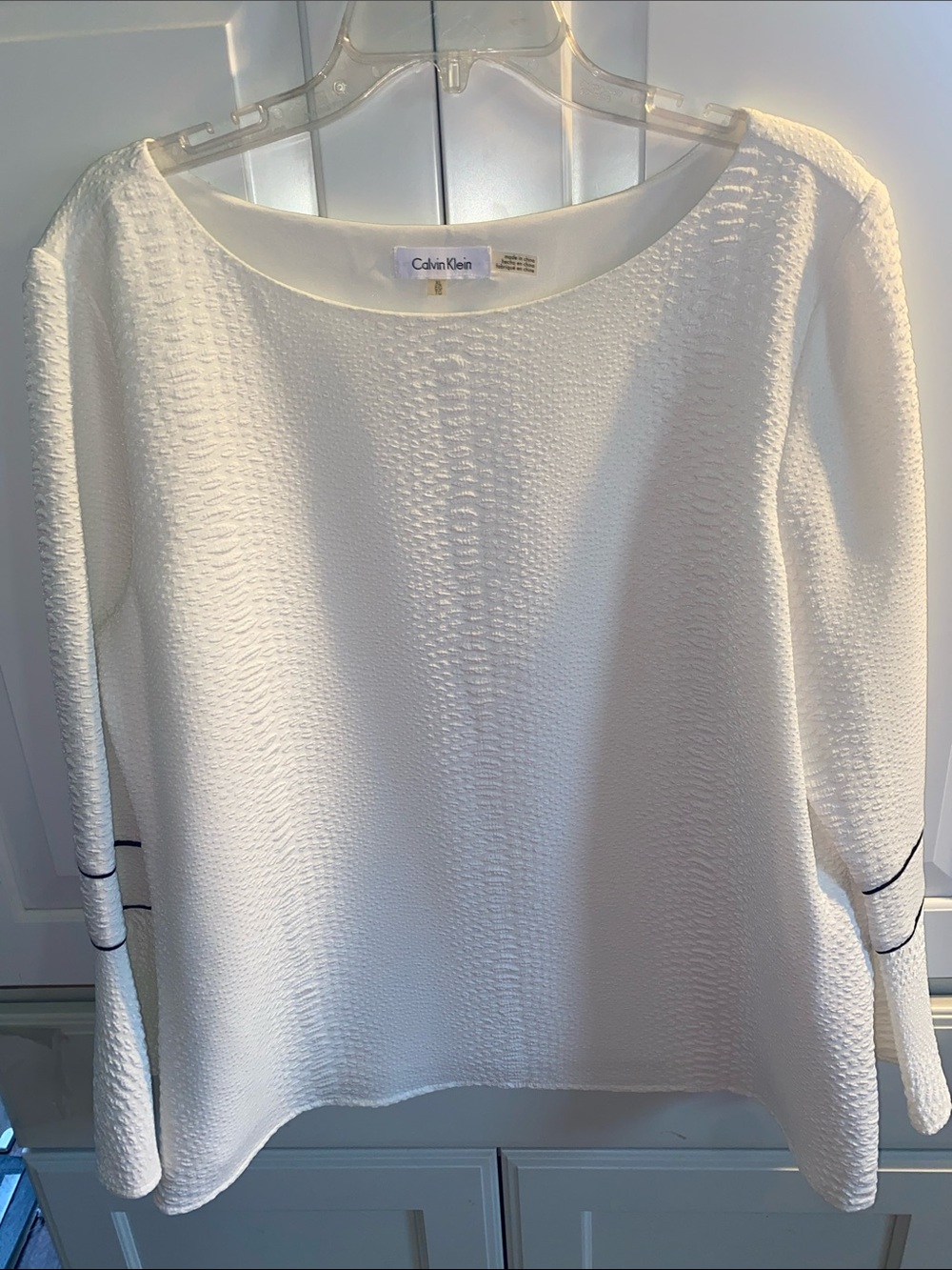 Calvin Klein Ivory Textured Long-Sleeve Boatneck Top
